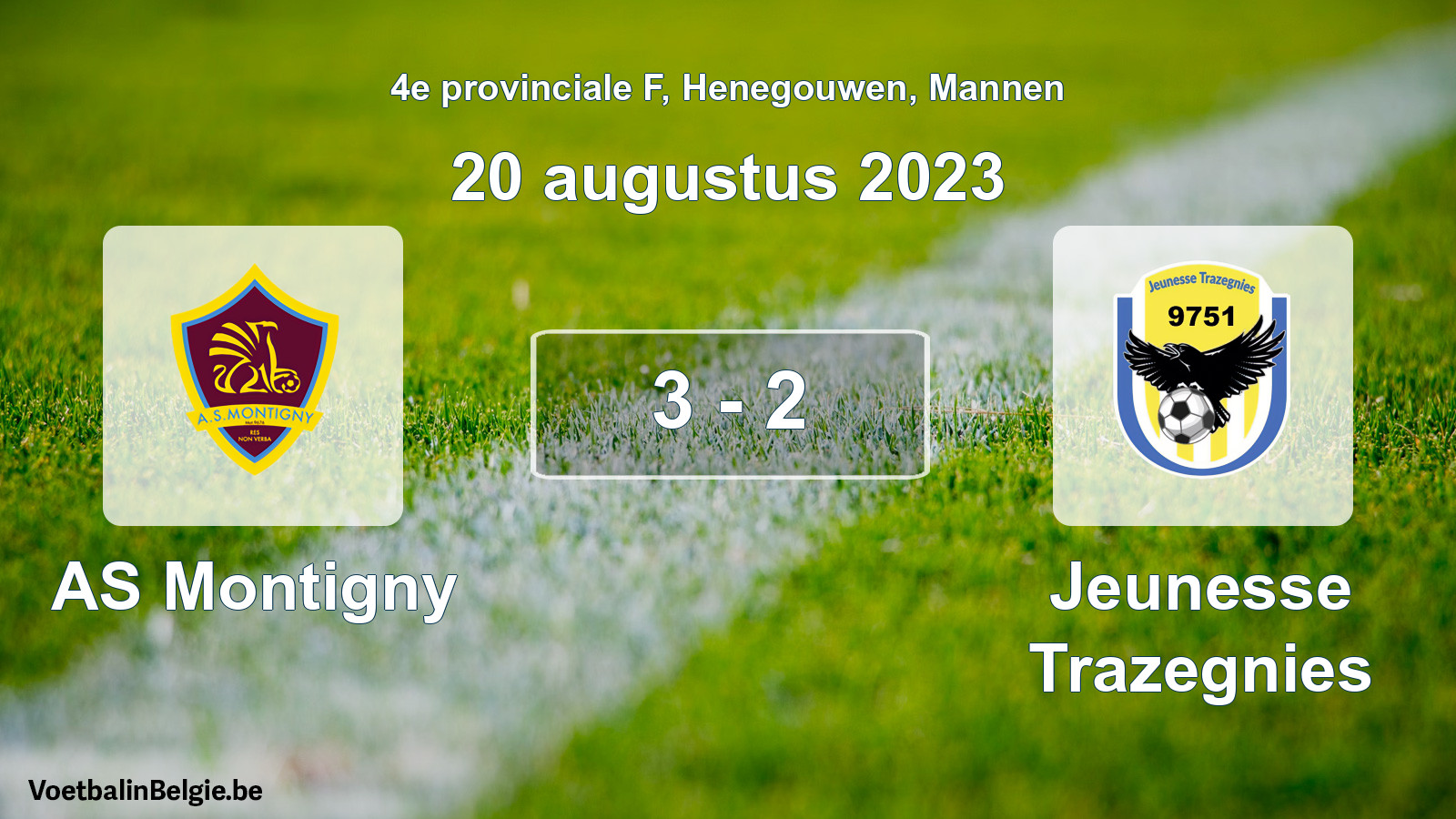 Gespeelde wedstrijd mannenvoetbal: AS Montigny - Jeunesse Trazegnies 3 - 2 (20 augustus 2023)