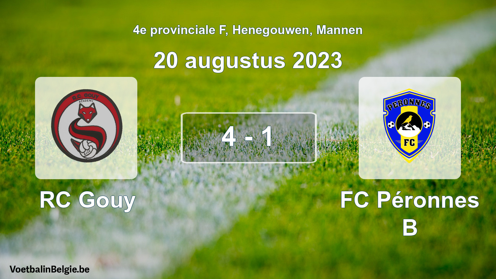 Gespeelde wedstrijd mannenvoetbal: RC Gouy - FC Péronnes B 4 - 1 (20 augustus 2023)