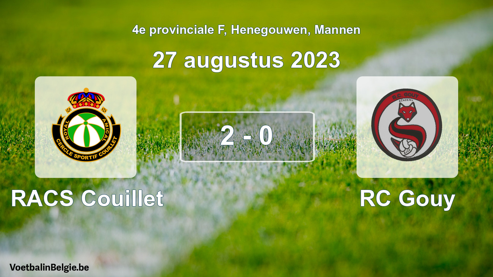 Gespeelde wedstrijd mannenvoetbal: RACS Couillet - RC Gouy 2 - 0 (27 augustus 2023)