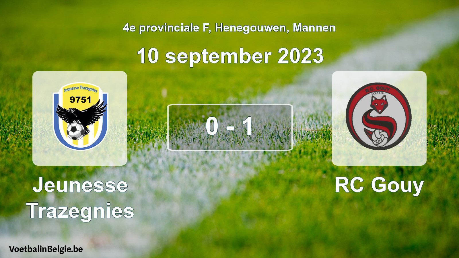 Gespeelde wedstrijd mannenvoetbal: Jeunesse Trazegnies - RC Gouy 0 - 1 (10 september 2023)