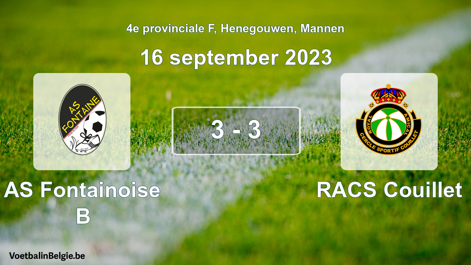 Gespeelde wedstrijd mannenvoetbal: AS Fontainoise B - RACS Couillet 3 - 3 (16 september 2023)