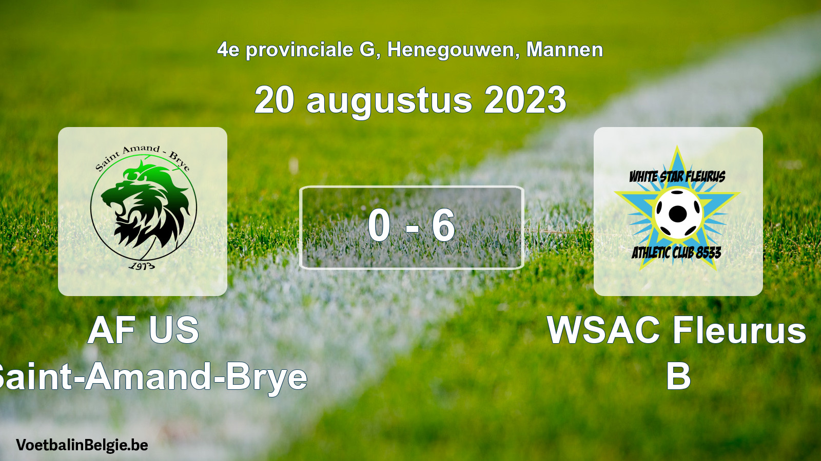 Match joué football hommes: AF US Saint-Amand-Brye - WSAC Fleurus B 0 - 6 (20 août 2023)