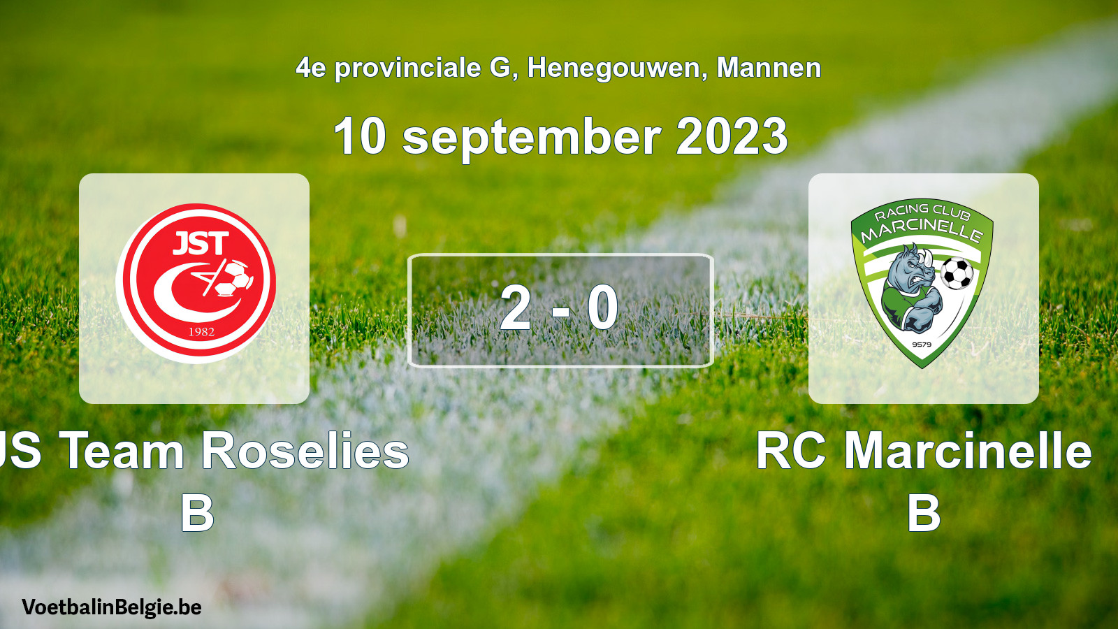Gespeelde wedstrijd mannenvoetbal: JS Team Roselies B - RC Marcinelle B 2 - 0 (10 september 2023)