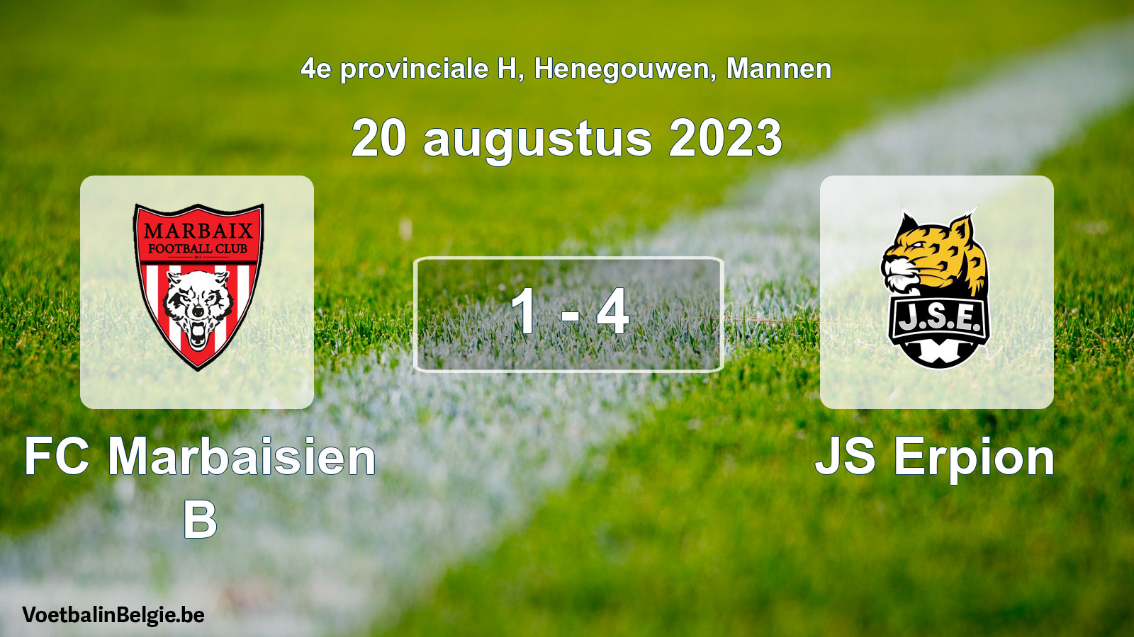 Gespeelde wedstrijd mannenvoetbal: FC Marbaisien B - JS Erpion 1 - 4 (20 augustus 2023)