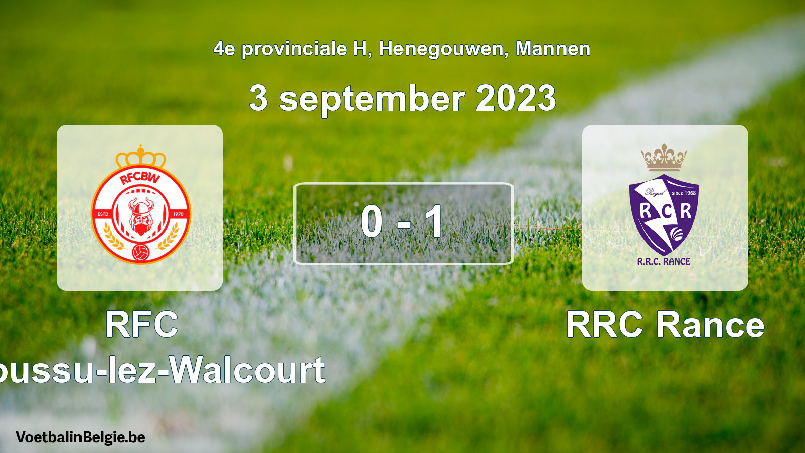 Gespeelde wedstrijd mannenvoetbal: RFC Boussu-lez-Walcourt - RRC Rance 0 - 1 (3 september 2023)