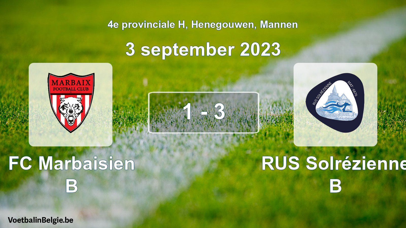 Gespeelde wedstrijd mannenvoetbal: FC Marbaisien B - RUS Solrézienne B 1 - 3 (3 september 2023)