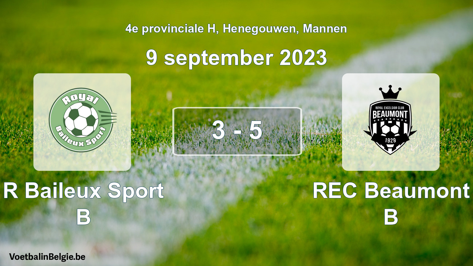 Gespeelde wedstrijd mannenvoetbal: R Baileux Sport B - REC Beaumont B 3 - 5 (9 september 2023)