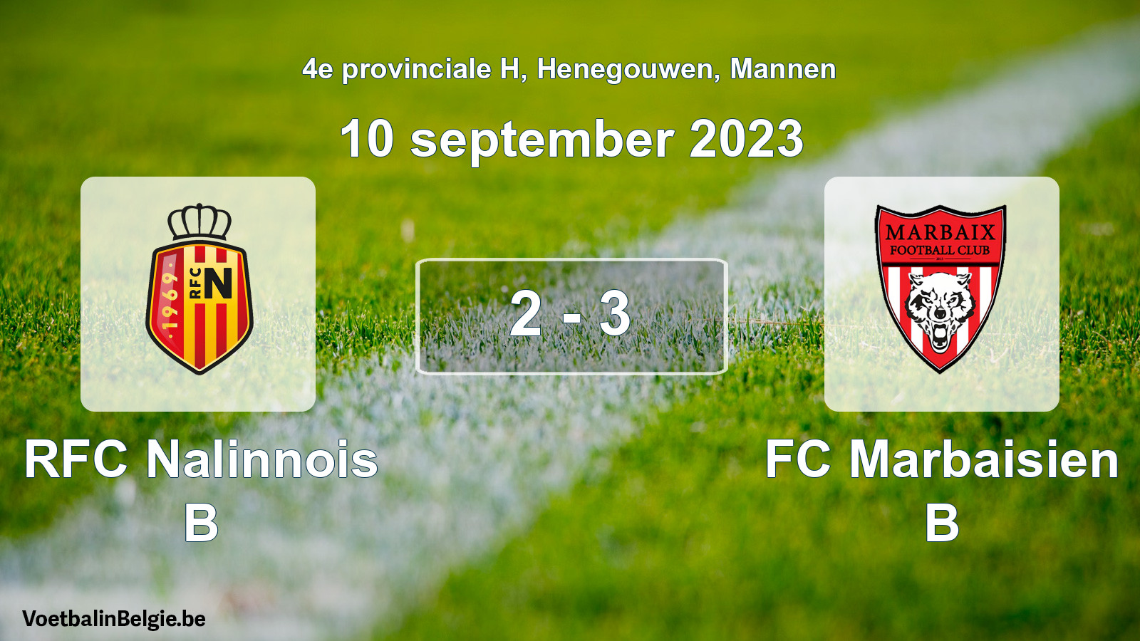 Gespeelde wedstrijd mannenvoetbal: RFC Nalinnois B - FC Marbaisien B 2 - 3 (10 september 2023)