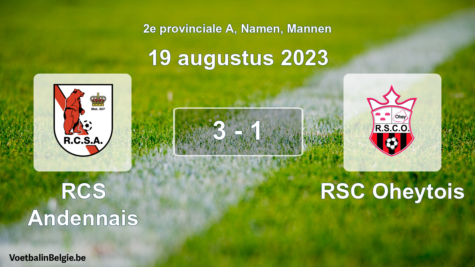 Gespeelde wedstrijd mannenvoetbal: RCS Andennais - RSC Oheytois 3 - 1 (19 augustus 2023)