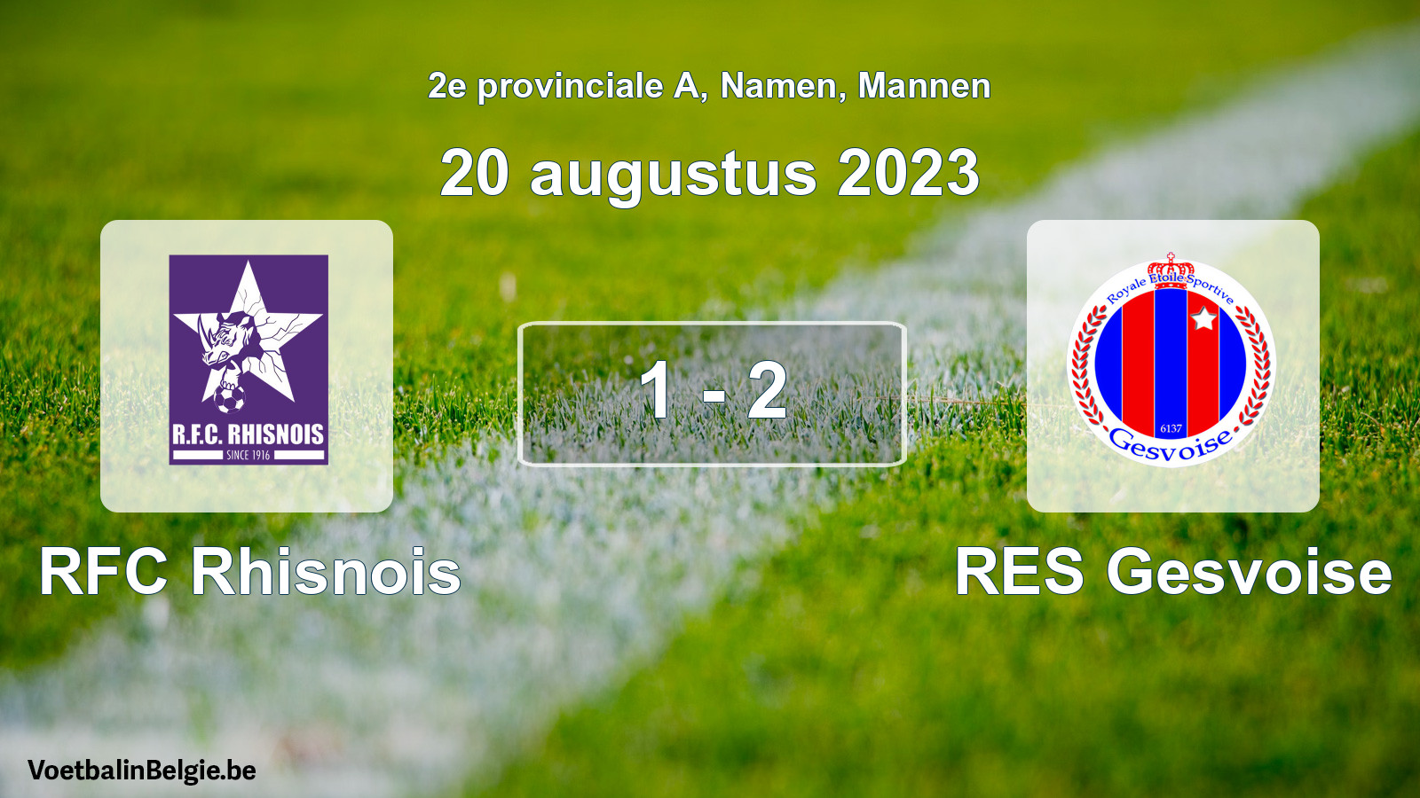 Gespeelde wedstrijd mannenvoetbal: RFC Rhisnois - RES Gesvoise 1 - 2 (20 augustus 2023)