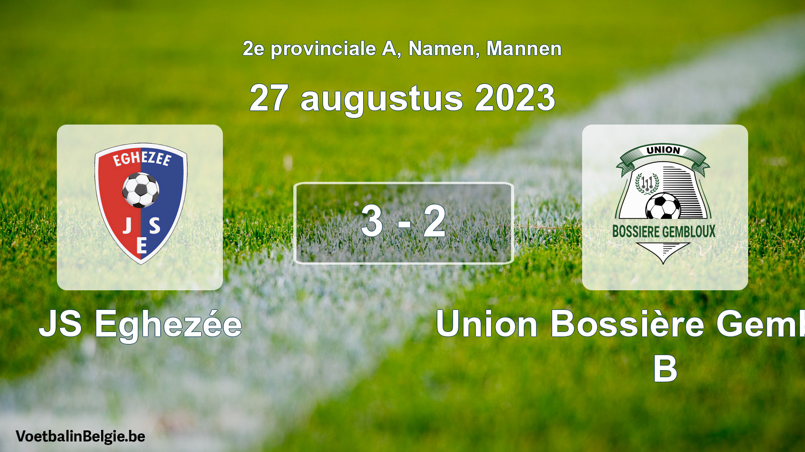 Gespeelde wedstrijd mannenvoetbal: JS Eghezée - Union Bossière Gembloux B 3 - 2 (27 augustus 2023)