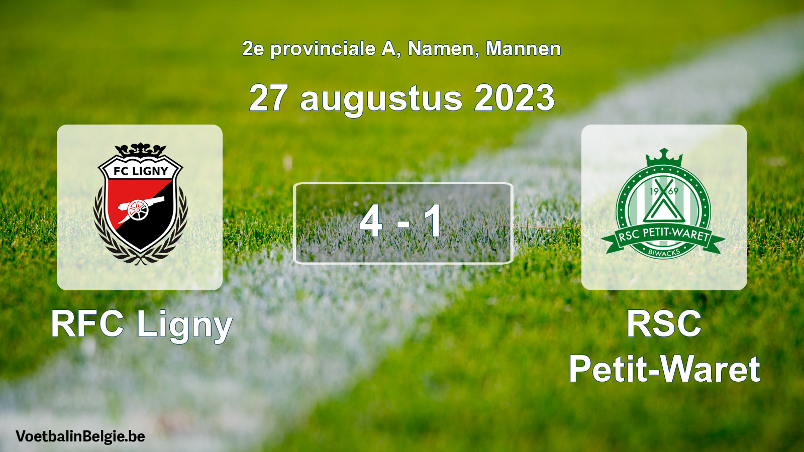 Gespeelde wedstrijd mannenvoetbal: RFC Ligny - RSC Petit-Waret 4 - 1 (27 augustus 2023)