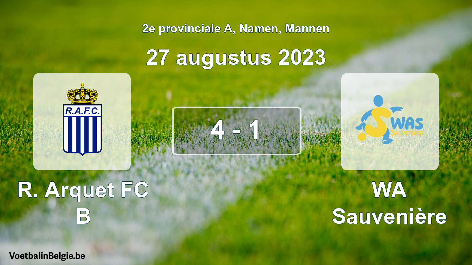 Gespeelde wedstrijd mannenvoetbal: R. Arquet FC B - WA Sauvenière 4 - 1 (27 augustus 2023)