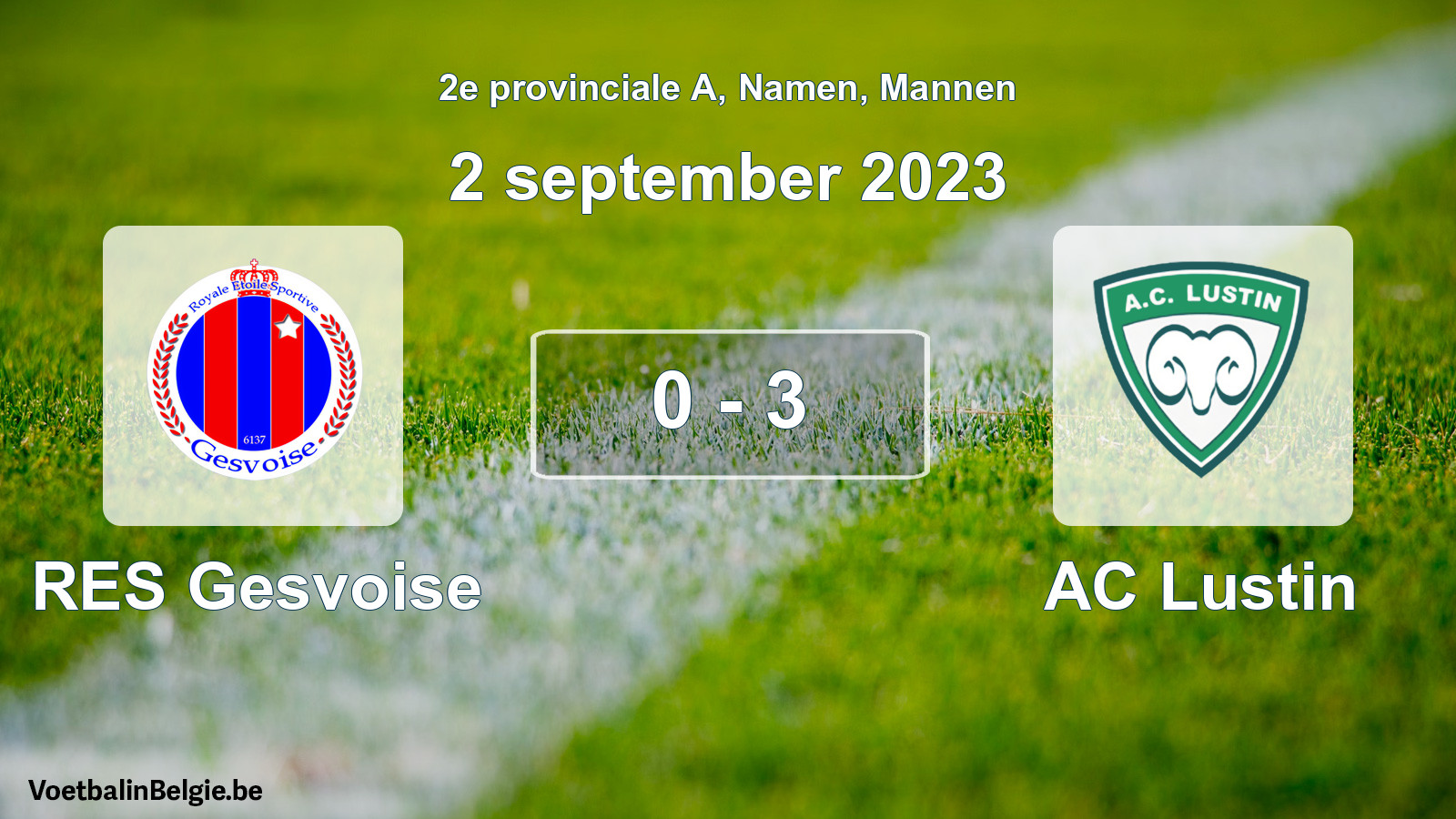 Gespeelde wedstrijd mannenvoetbal: RES Gesvoise - AC Lustin 0 - 3 (2 september 2023)