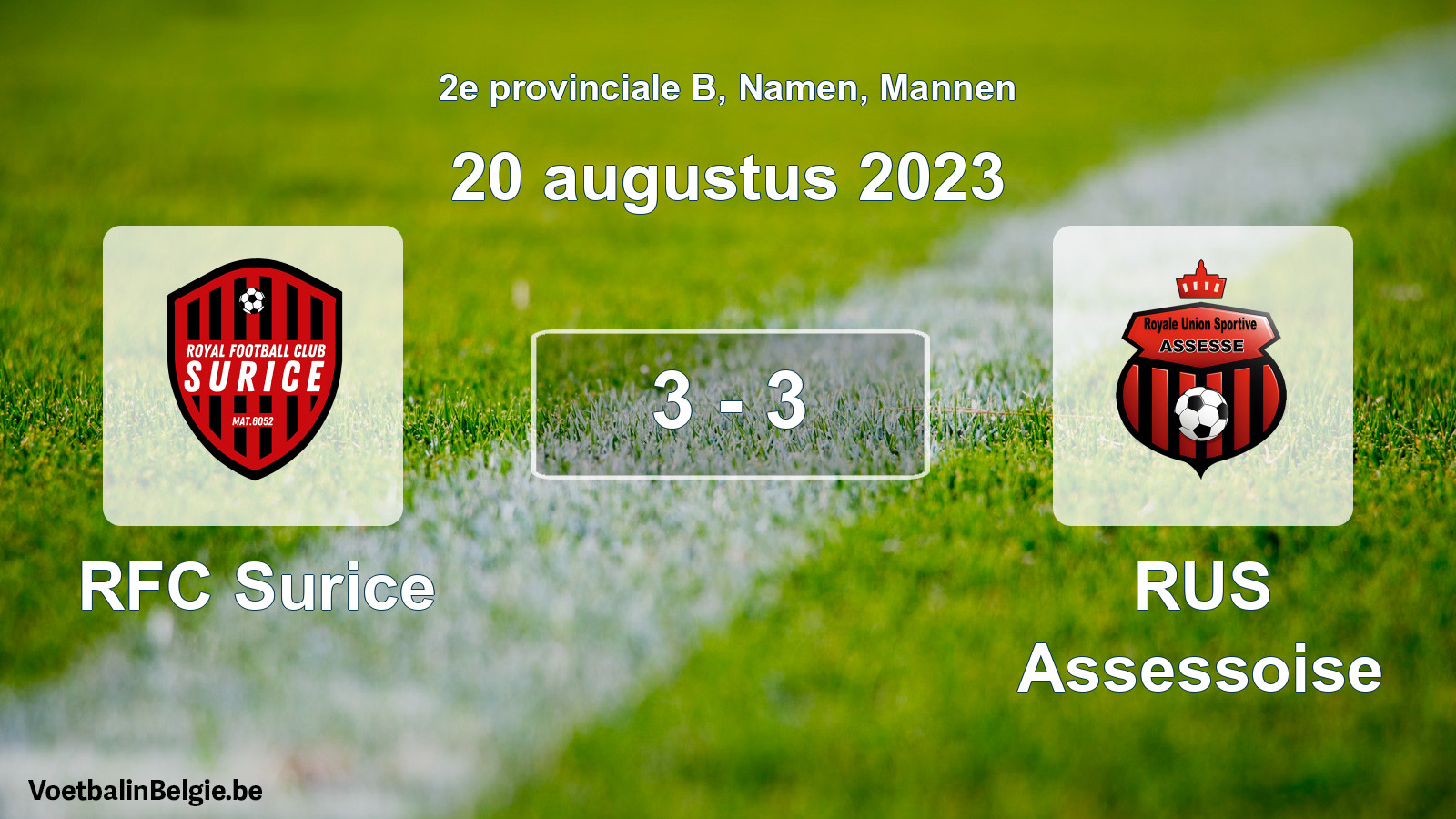 Match joué football hommes: RFC Surice - RUS Assessoise 3 - 3 (20 août 2023)