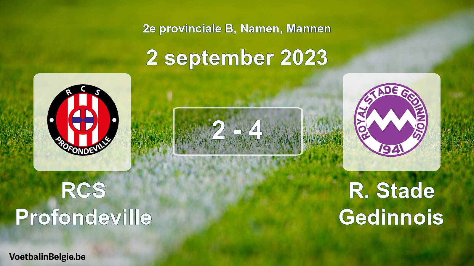 Gespeelde wedstrijd mannenvoetbal: RCS Profondeville - R. Stade Gedinnois 2 - 4 (2 september 2023)
