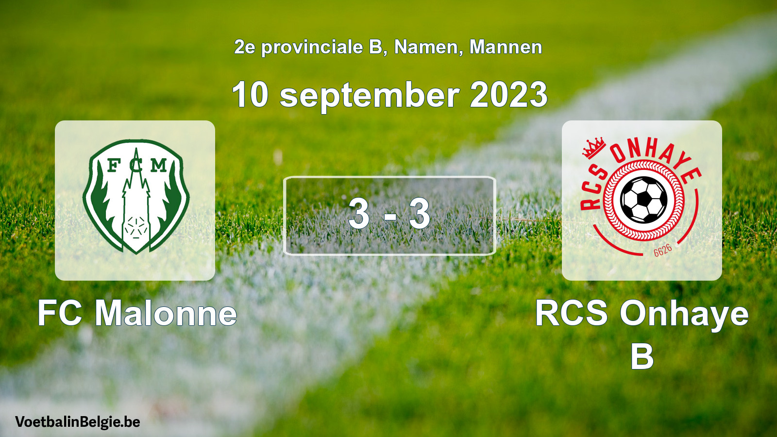 Gespeelde wedstrijd mannenvoetbal: FC Malonne - RCS Onhaye B 3 - 3 (10 september 2023)
