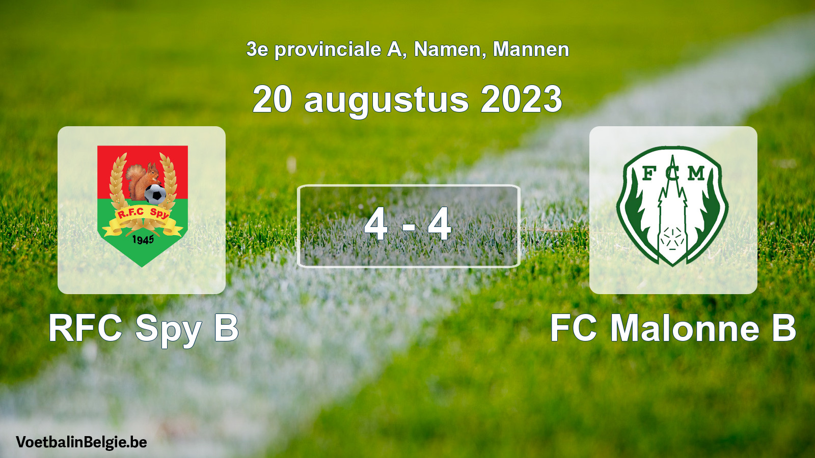 Gespeelde wedstrijd mannenvoetbal: RFC Spy B - FC Malonne B 4 - 4 (20 augustus 2023)