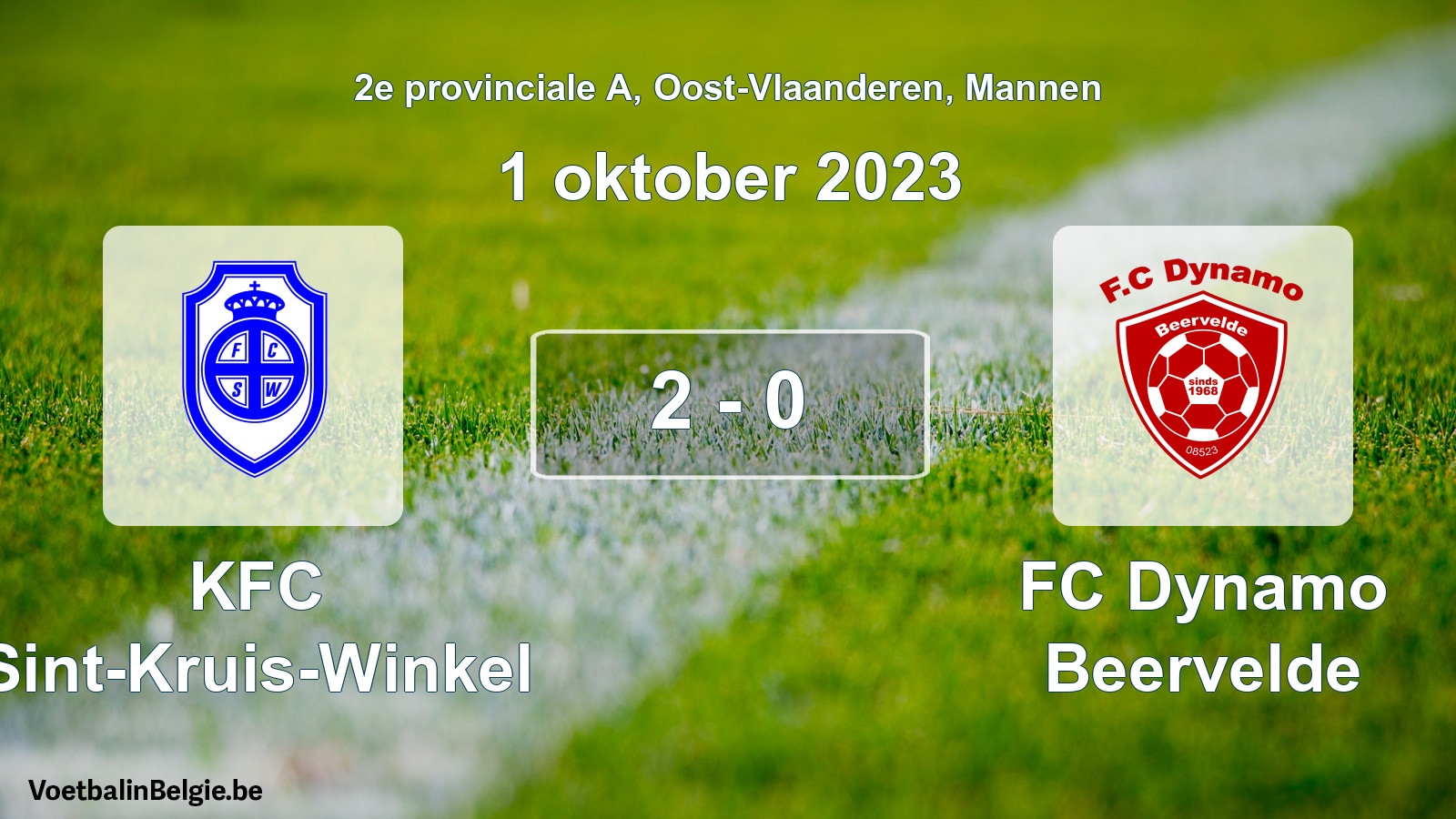 Match joué football hommes: KFC Sint-Kruis-Winkel - FC Dynamo Beervelde 2 - 0 (1 octobre 2023)