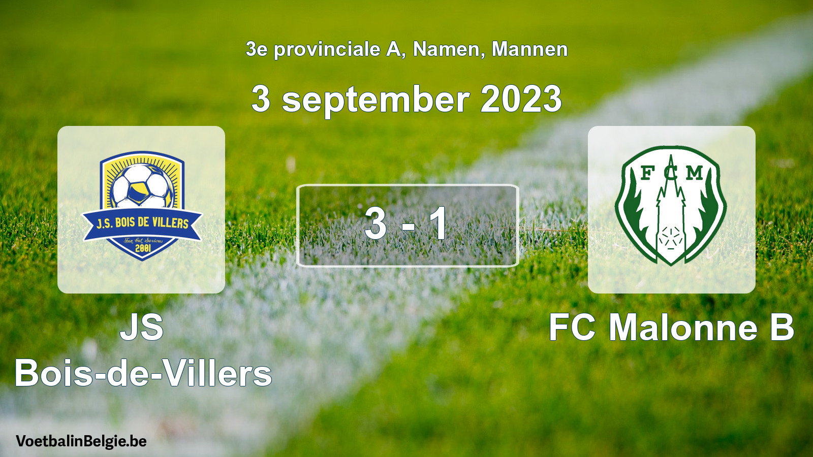 Gespeelde wedstrijd mannenvoetbal: JS Bois-de-Villers - FC Malonne B 3 - 1 (3 september 2023)