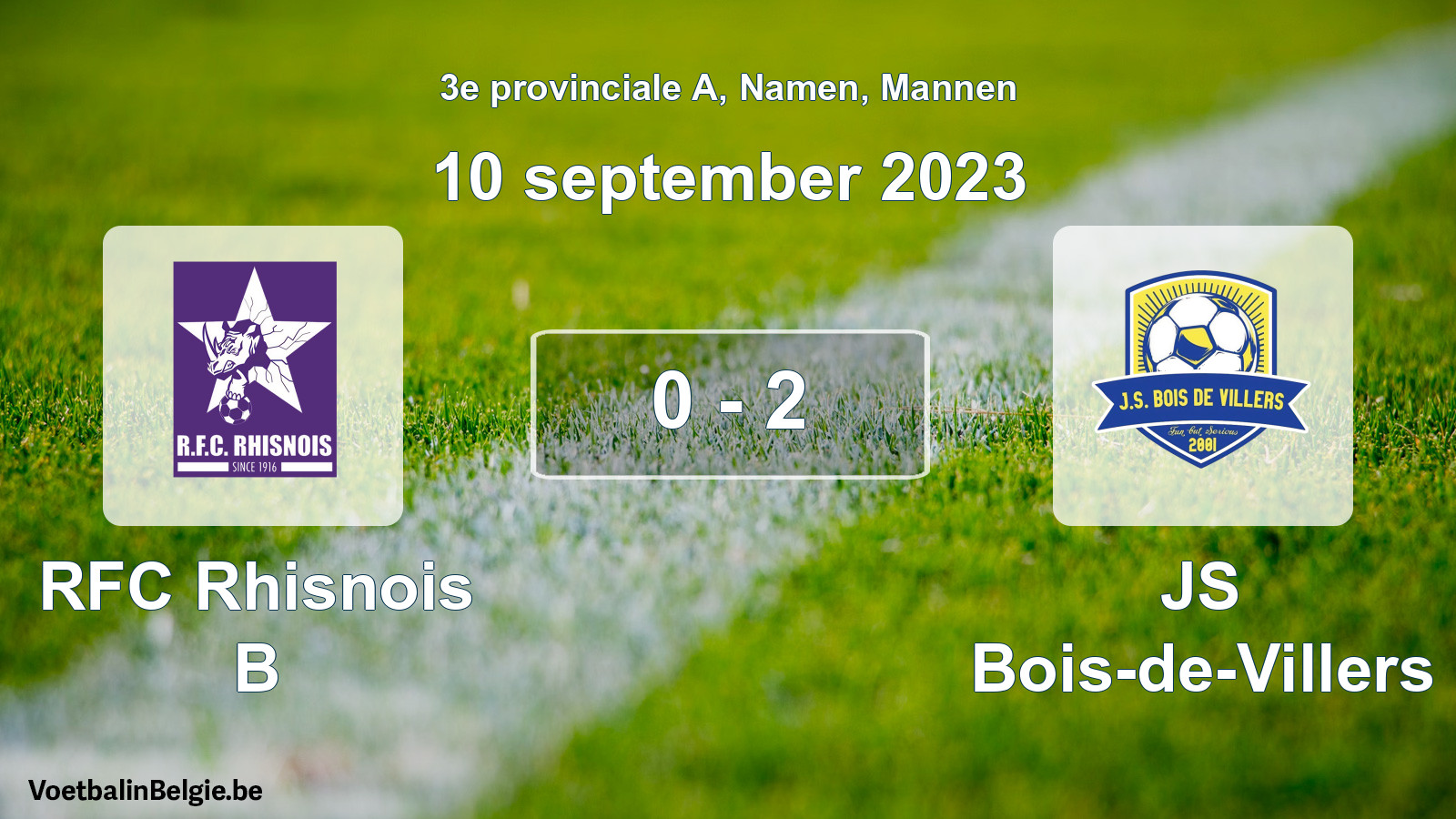 Gespeelde wedstrijd mannenvoetbal: RFC Rhisnois B - JS Bois-de-Villers 0 - 2 (10 september 2023)