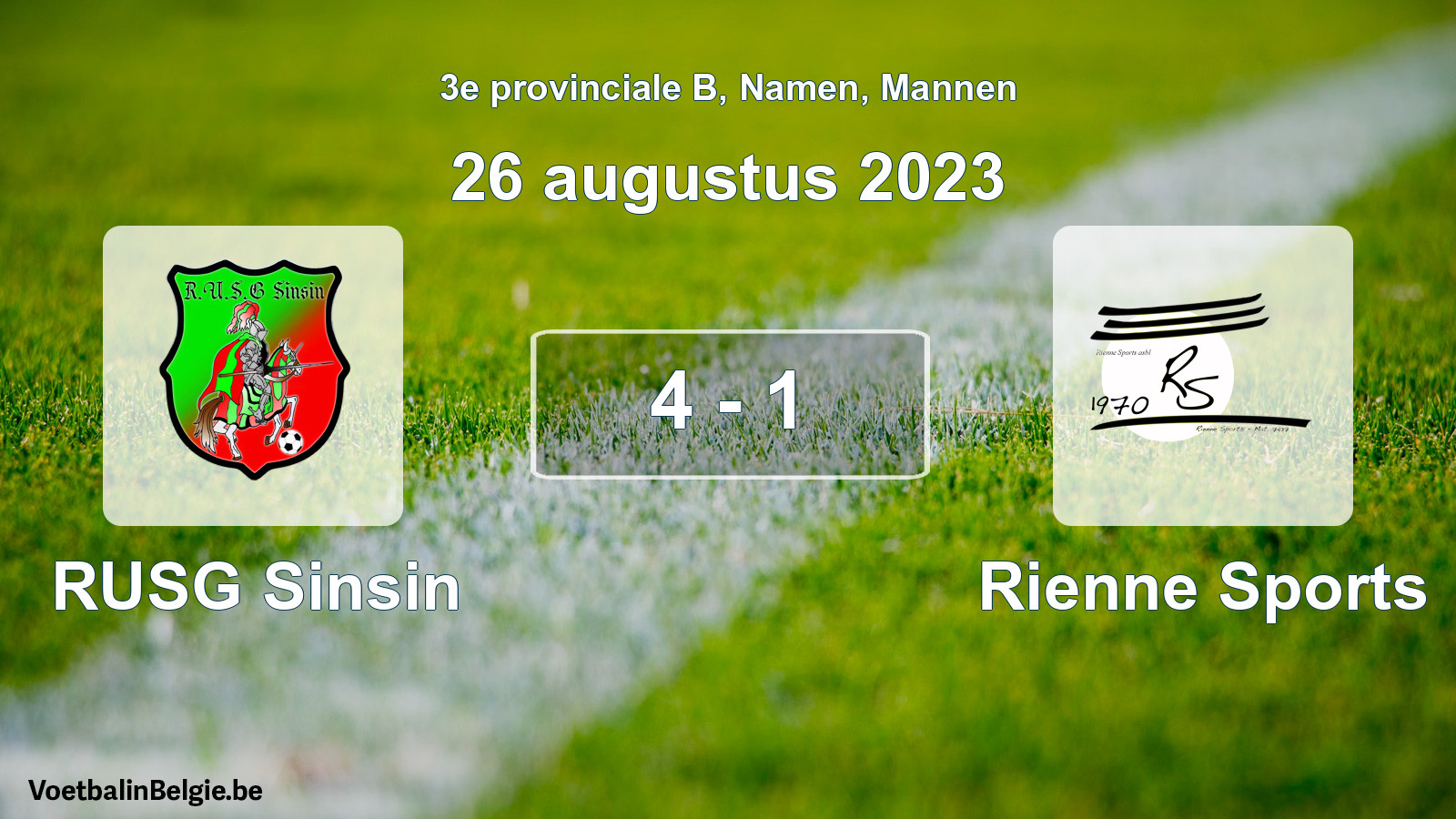 Gespeelde wedstrijd mannenvoetbal: RUSG Sinsin - Rienne Sports 4 - 1 (26 augustus 2023)