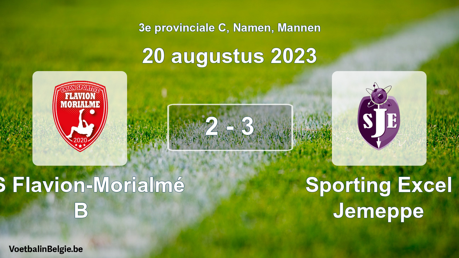 Gespeelde wedstrijd mannenvoetbal: US Flavion-Morialmé B - Sporting Excel Jemeppe 2 - 3 (20 augustus 2023)