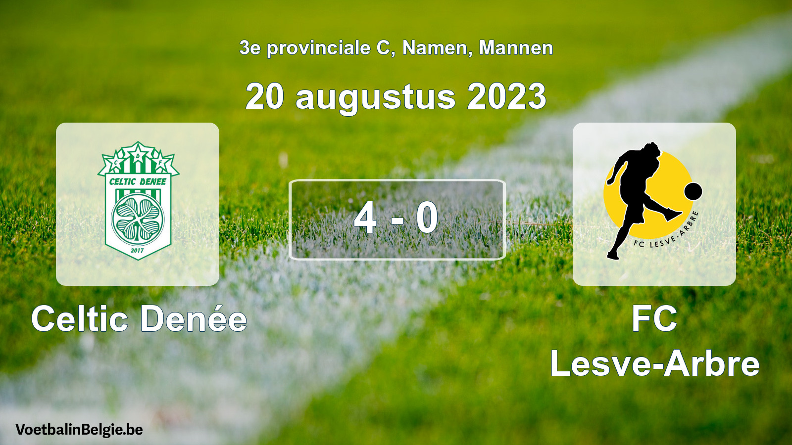 Gespeelde wedstrijd mannenvoetbal: Celtic Denée - FC Lesve-Arbre 4 - 0 (20 augustus 2023)