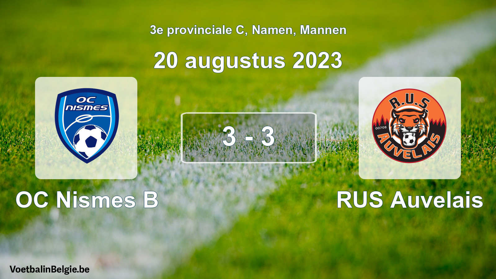 Gespeelde wedstrijd mannenvoetbal: OC Nismes B - RUS Auvelais 3 - 3 (20 augustus 2023)