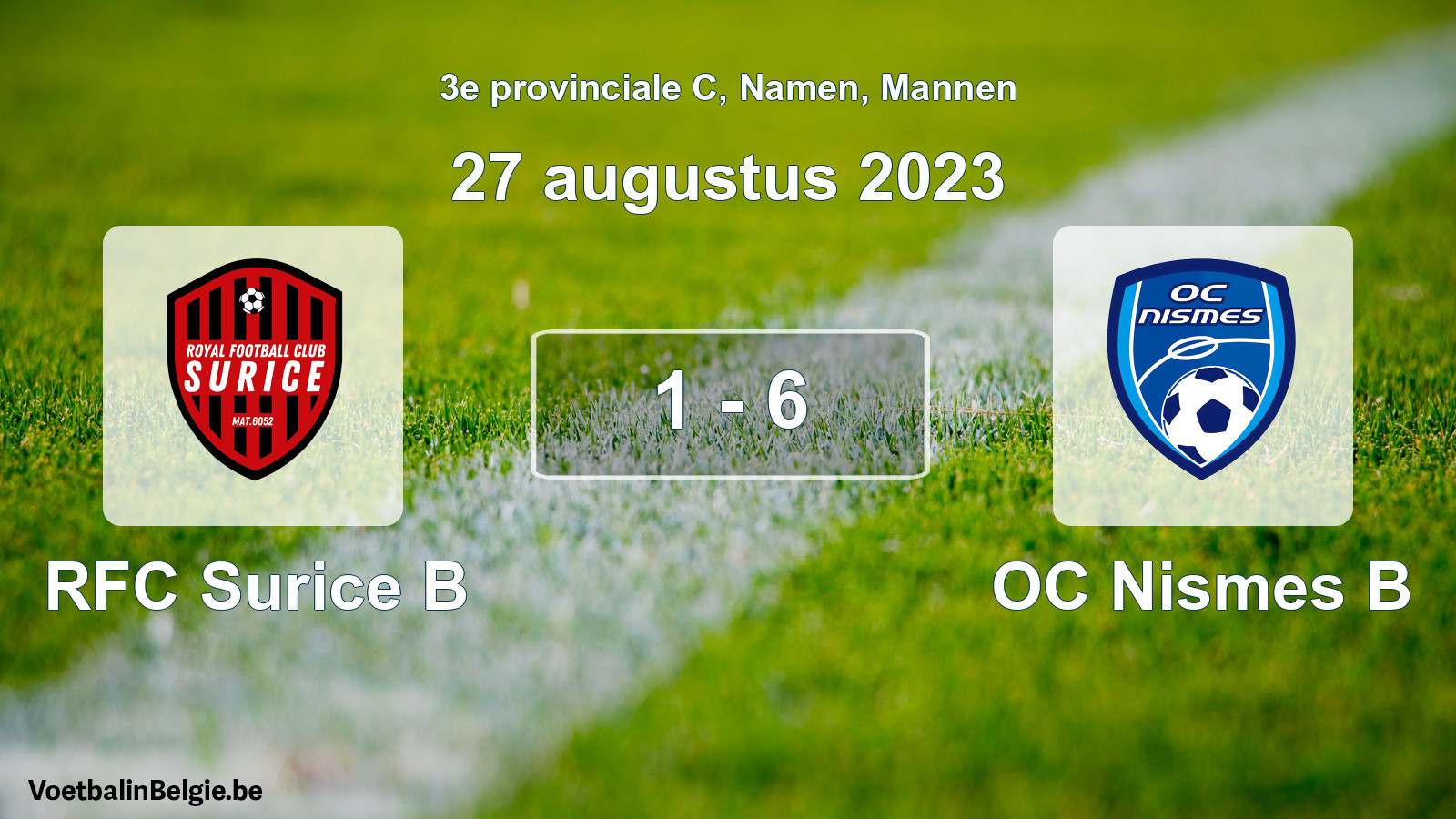 Gespeelde wedstrijd mannenvoetbal: RFC Surice B - OC Nismes B 1 - 6 (27 augustus 2023)