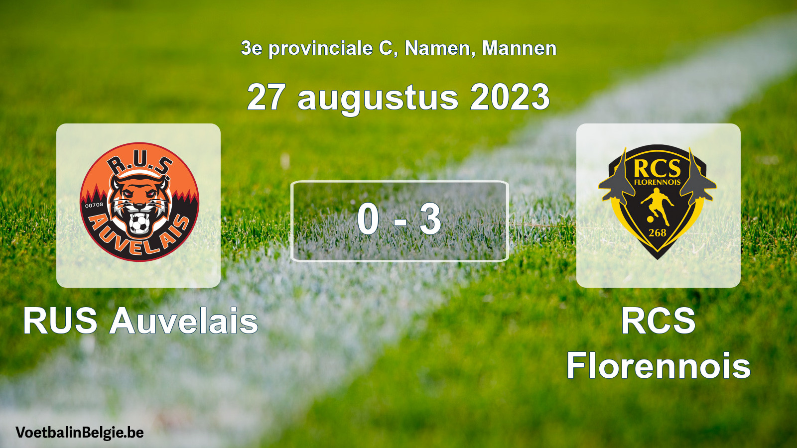 Gespeelde wedstrijd mannenvoetbal: RUS Auvelais - RCS Florennois 0 - 3 (27 augustus 2023)