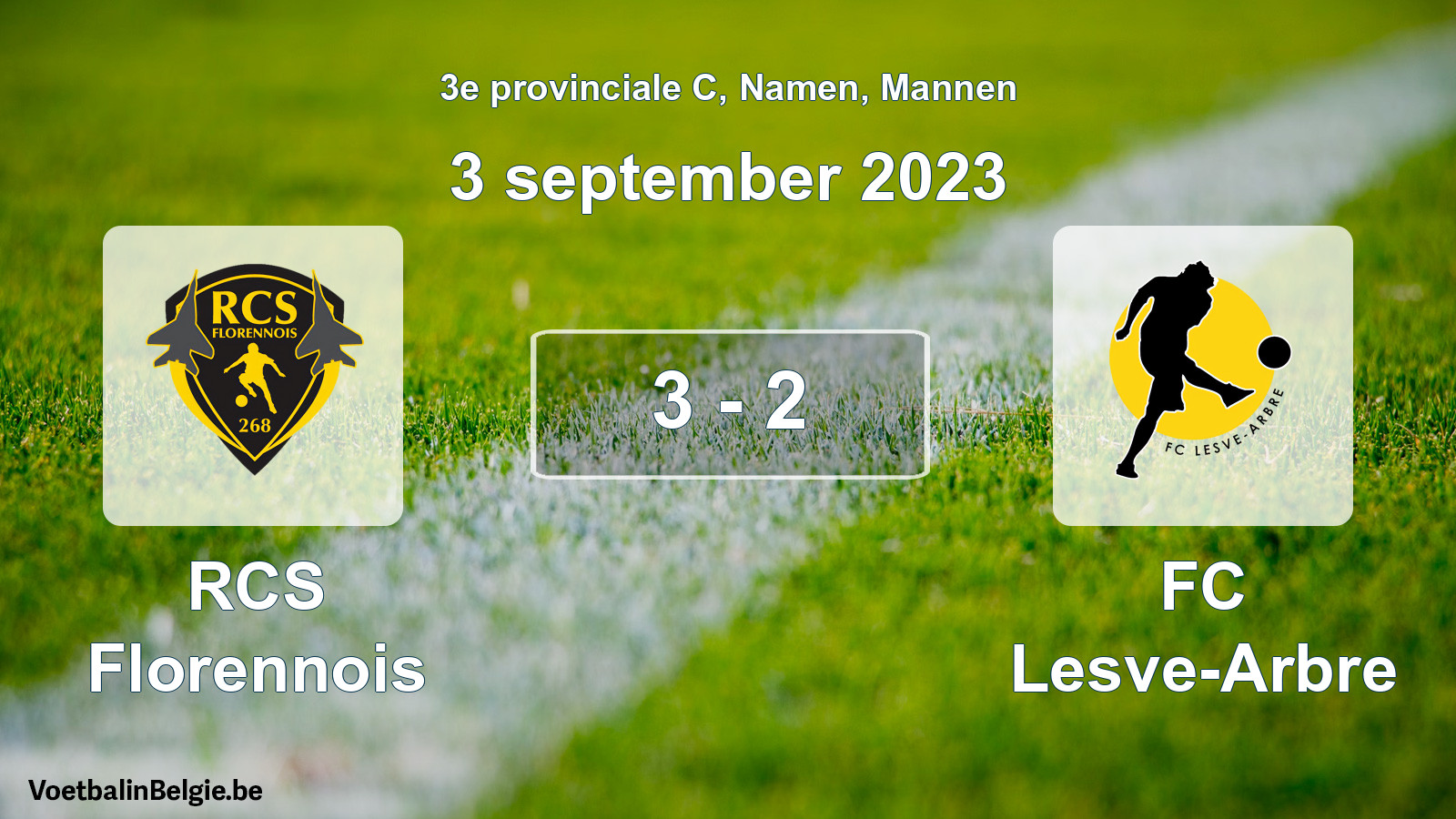 Gespeelde wedstrijd mannenvoetbal: RCS Florennois - FC Lesve-Arbre 3 - 2 (3 september 2023)