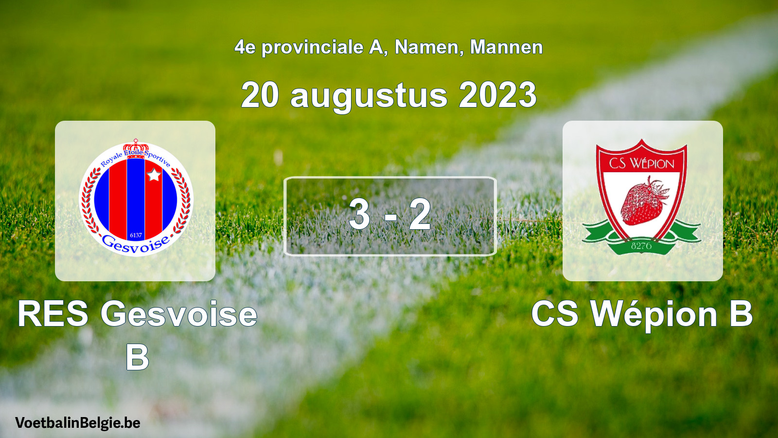 Gespeelde wedstrijd mannenvoetbal: RES Gesvoise B - CS Wépion B 3 - 2 (20 augustus 2023)