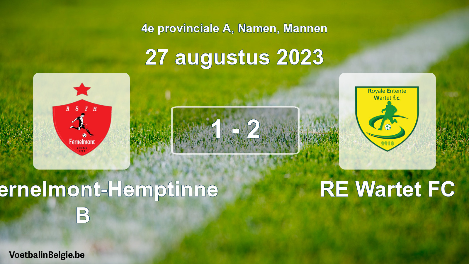 Gespeelde wedstrijd mannenvoetbal: RS Fernelmont-Hemptinne B - RE Wartet FC 1 - 2 (27 augustus 2023)