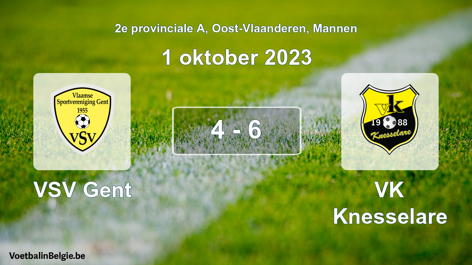 Gespeelde wedstrijd mannenvoetbal: VSV Gent - VK Knesselare 4 - 6 (1 oktober 2023)