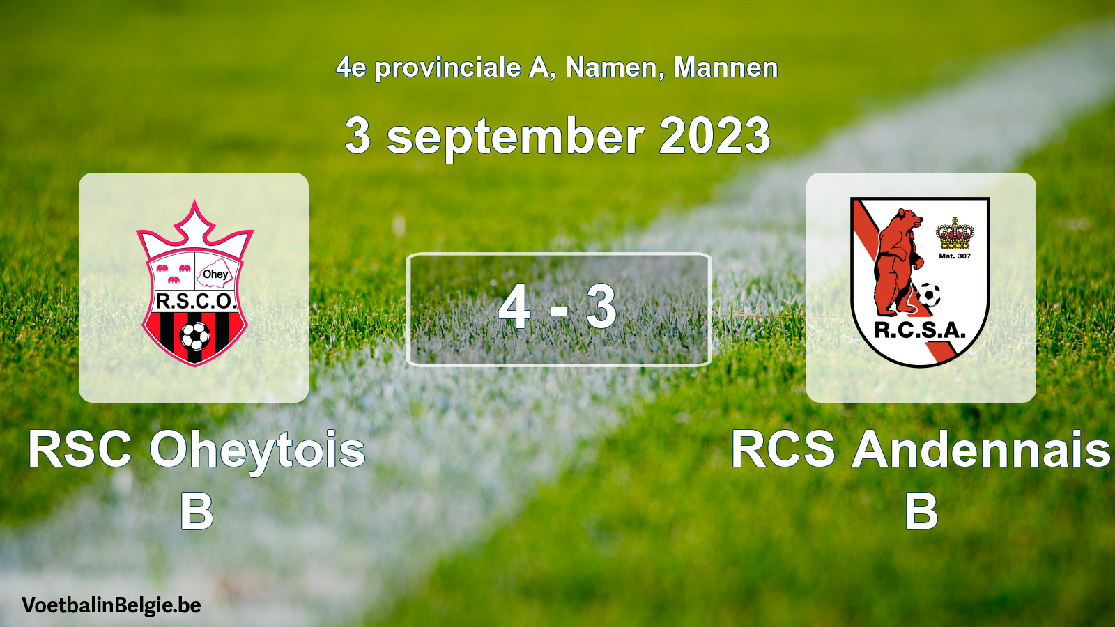 Gespeelde wedstrijd mannenvoetbal: RSC Oheytois B - RCS Andennais B 4 - 3 (3 september 2023)