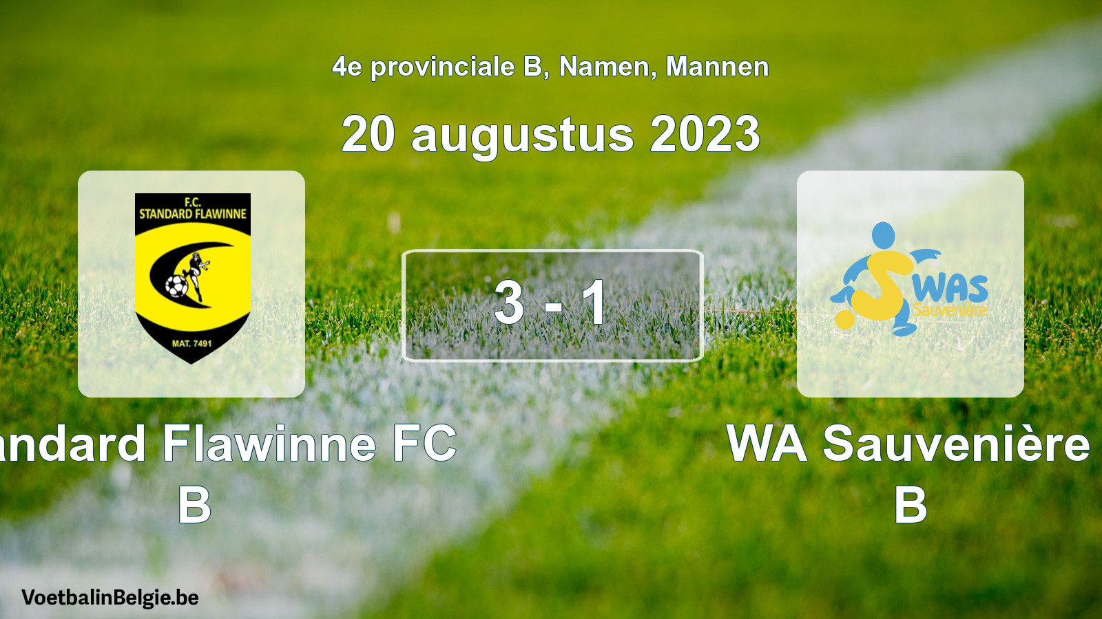 Gespeelde wedstrijd mannenvoetbal: Standard Flawinne FC B - WA Sauvenière B 3 - 1 (20 augustus 2023)
