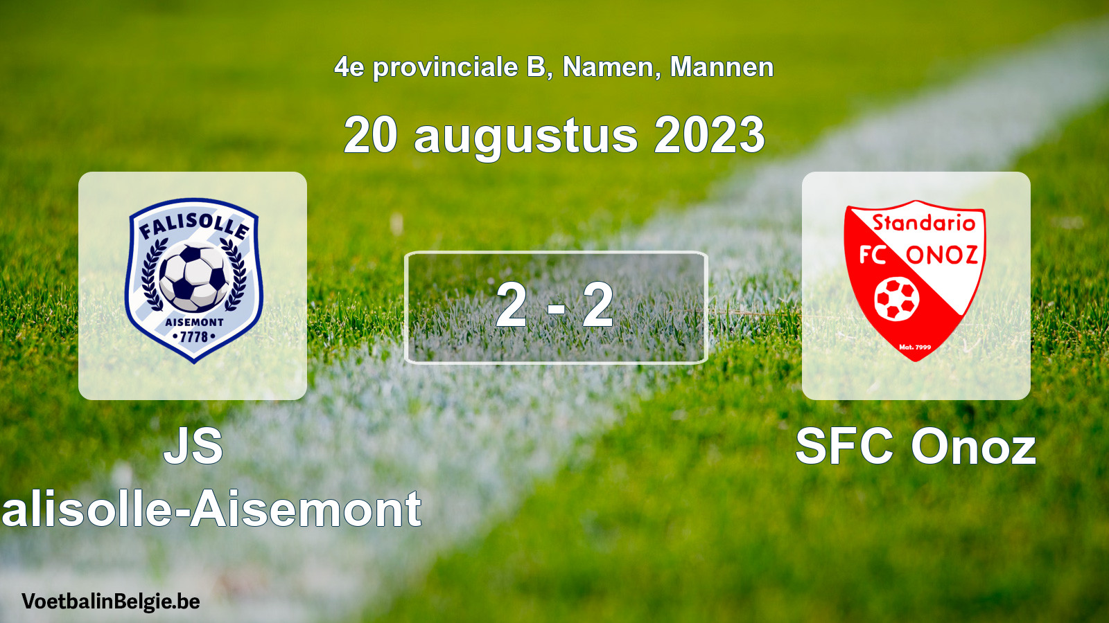 Gespeelde wedstrijd mannenvoetbal: JS Falisolle-Aisemont - SFC Onoz 2 - 2 (20 augustus 2023)