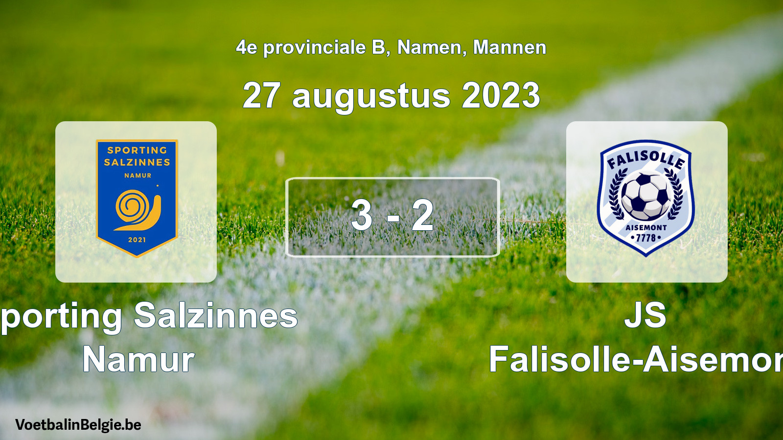 Gespeelde wedstrijd mannenvoetbal: Sporting Salzinnes Namur - JS Falisolle-Aisemont 3 - 2 (27 augustus 2023)
