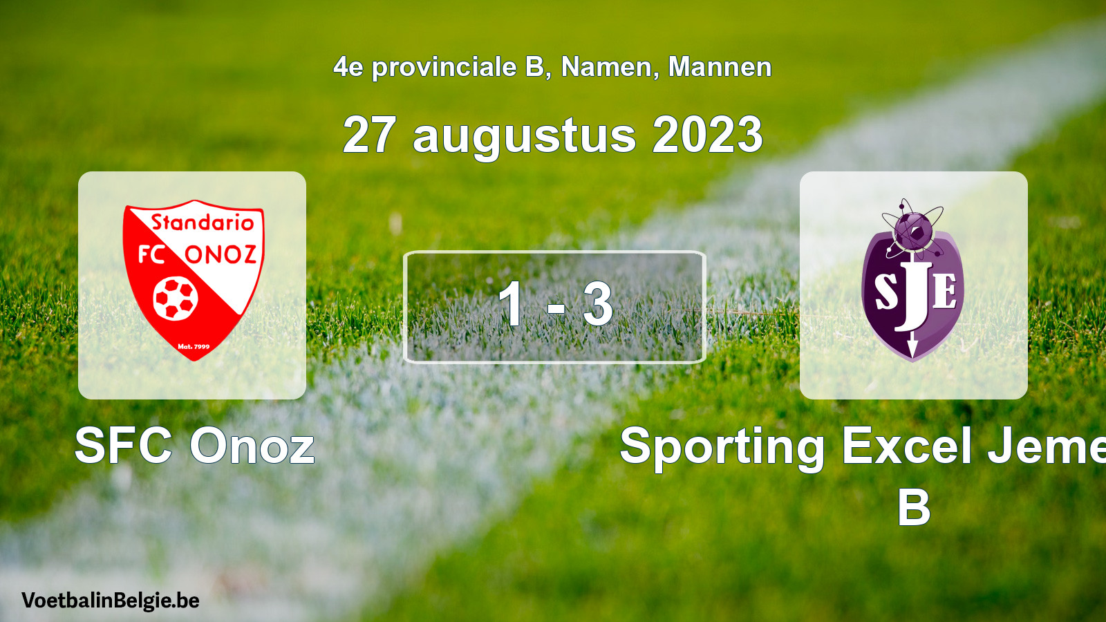 Gespeelde wedstrijd mannenvoetbal: SFC Onoz - Sporting Excel Jemeppe B 1 - 3 (27 augustus 2023)