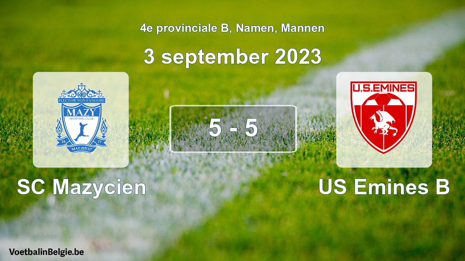 Gespeelde wedstrijd mannenvoetbal: SC Mazycien - US Emines B 5 - 5 (3 september 2023)