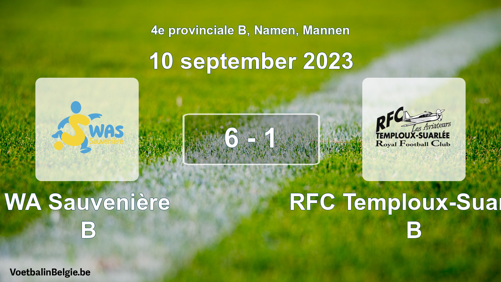 Gespeelde wedstrijd mannenvoetbal: WA Sauvenière B - RFC Temploux-Suarlée B 6 - 1 (10 september 2023)