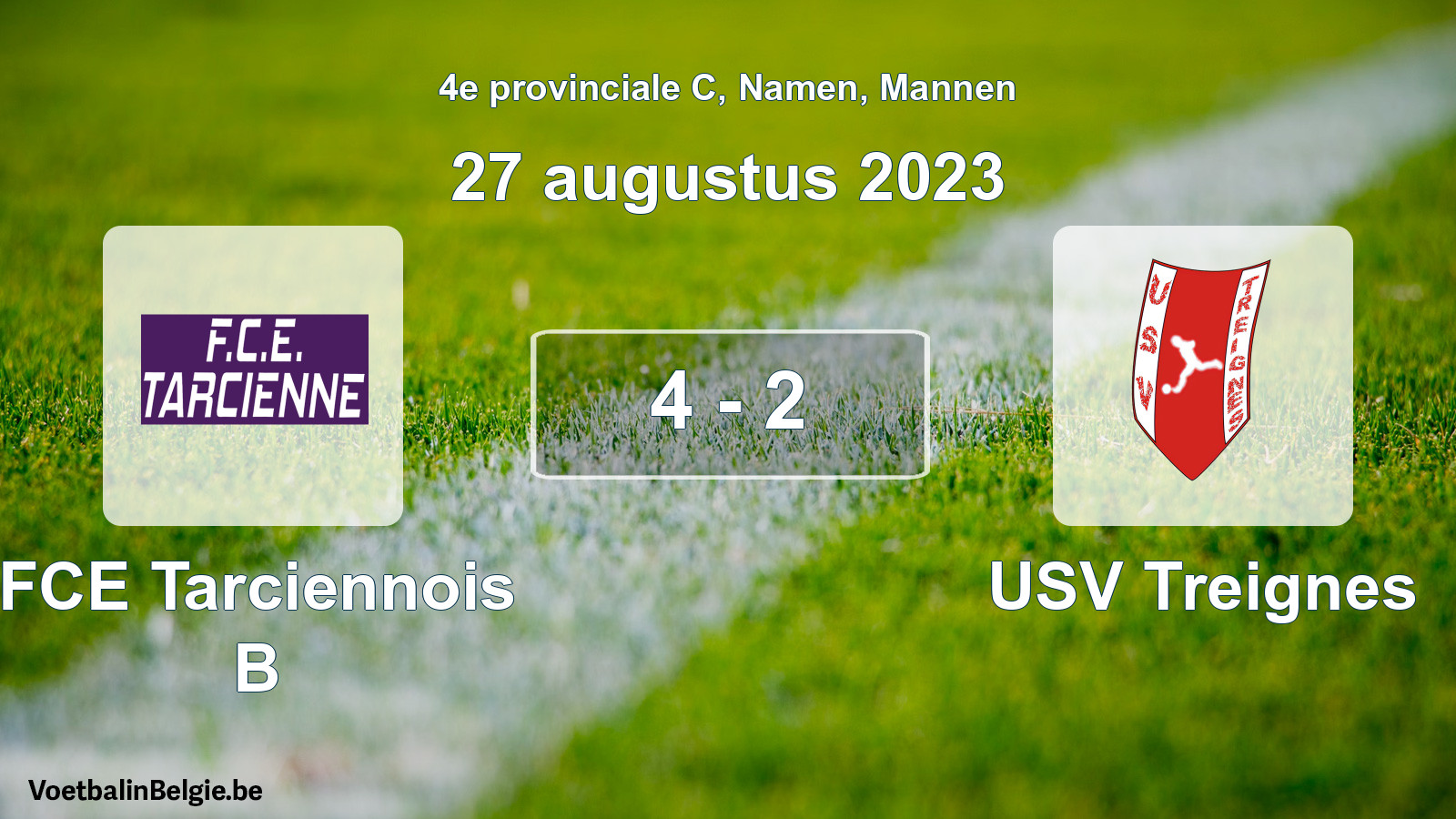 Gespeelde wedstrijd mannenvoetbal: FCE Tarciennois B - USV Treignes 4 - 2 (27 augustus 2023)