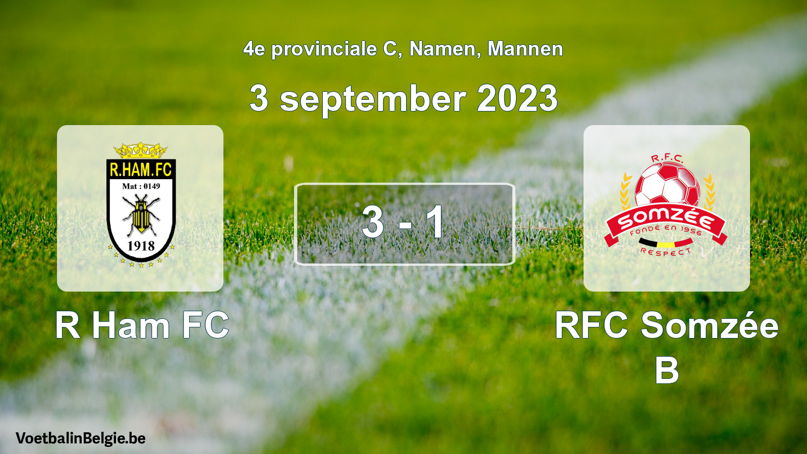 Played match men football: R Ham FC - RFC Somzée B 3 - 1 (3 September 2023)