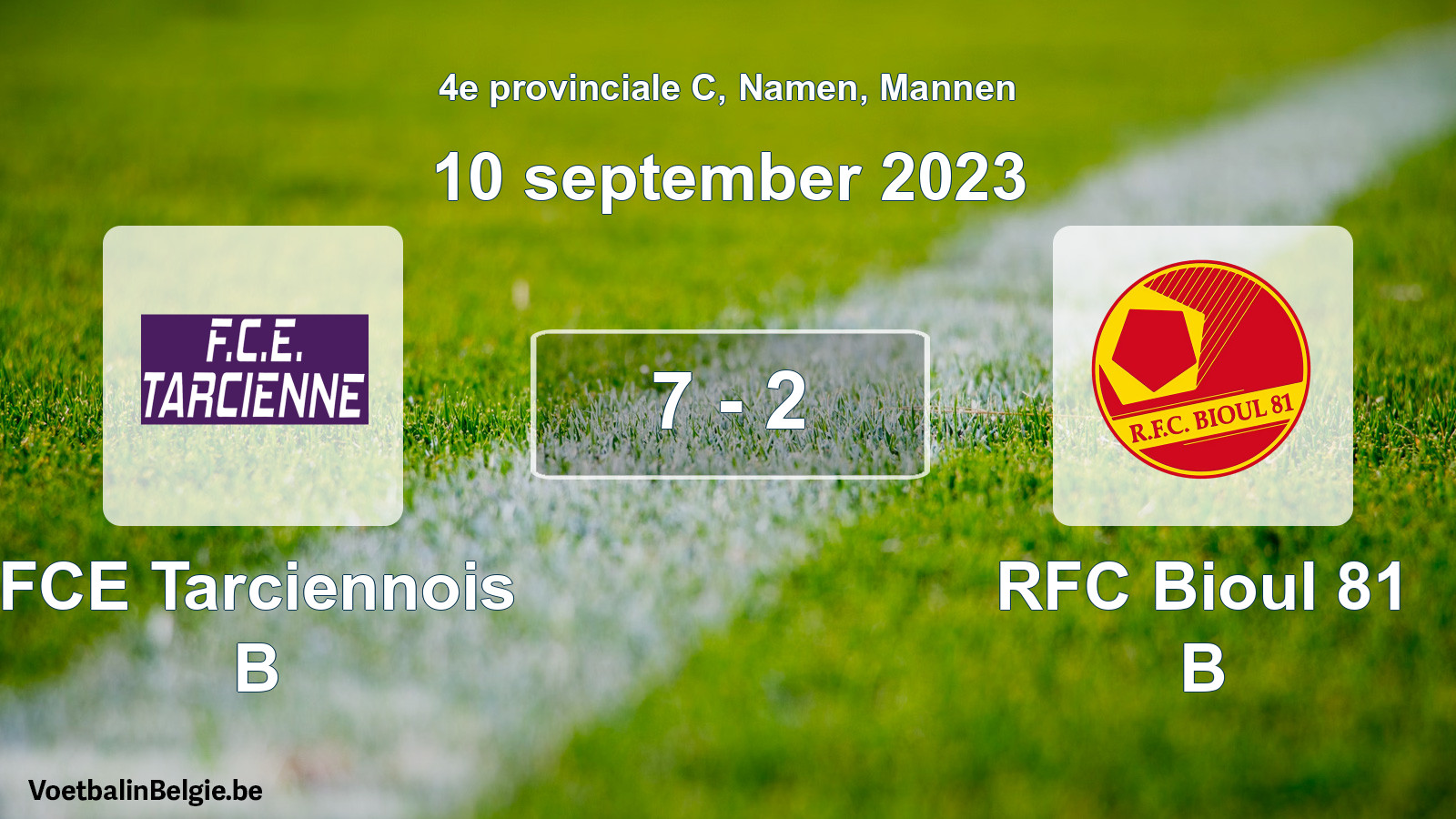 Gespeelde wedstrijd mannenvoetbal: FCE Tarciennois B - RFC Bioul 81 B 7 - 2 (10 september 2023)
