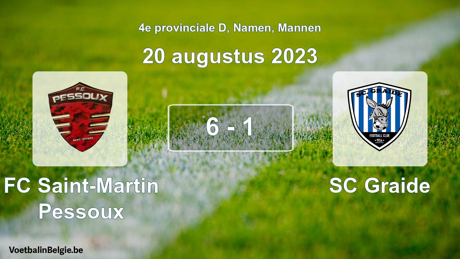 Gespeelde wedstrijd mannenvoetbal: FC Saint-Martin Pessoux - SC Graide 6 - 1 (20 augustus 2023)