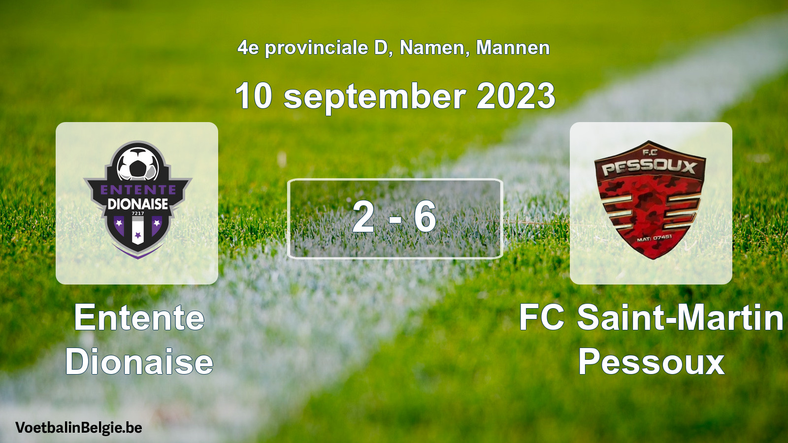 Gespeelde wedstrijd mannenvoetbal: Entente Dionaise - FC Saint-Martin Pessoux 2 - 6 (10 september 2023)