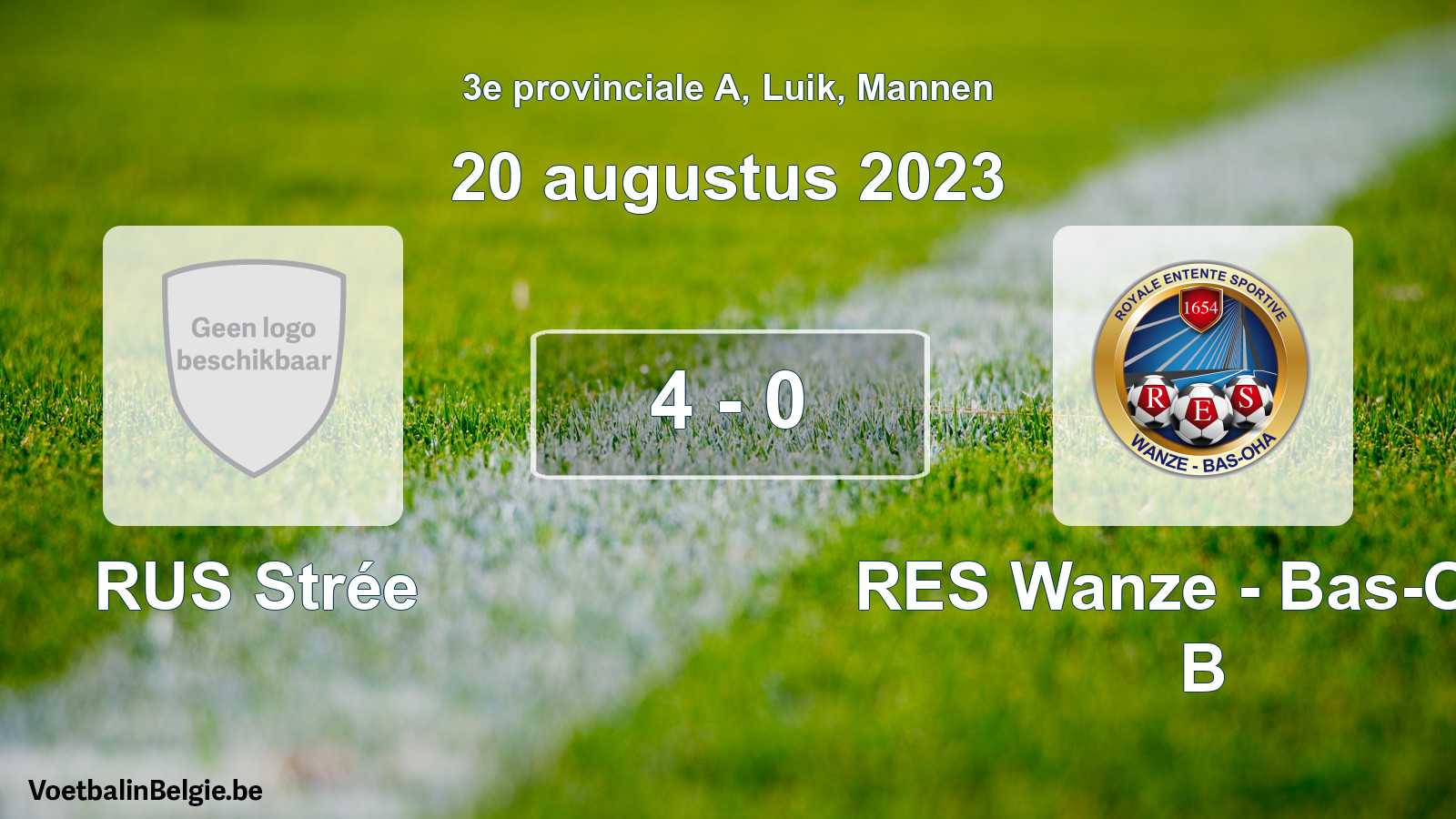 Gespeelde wedstrijd mannenvoetbal: RUS Strée - RES Wanze - Bas-Oha B 4 - 0 (20 augustus 2023)