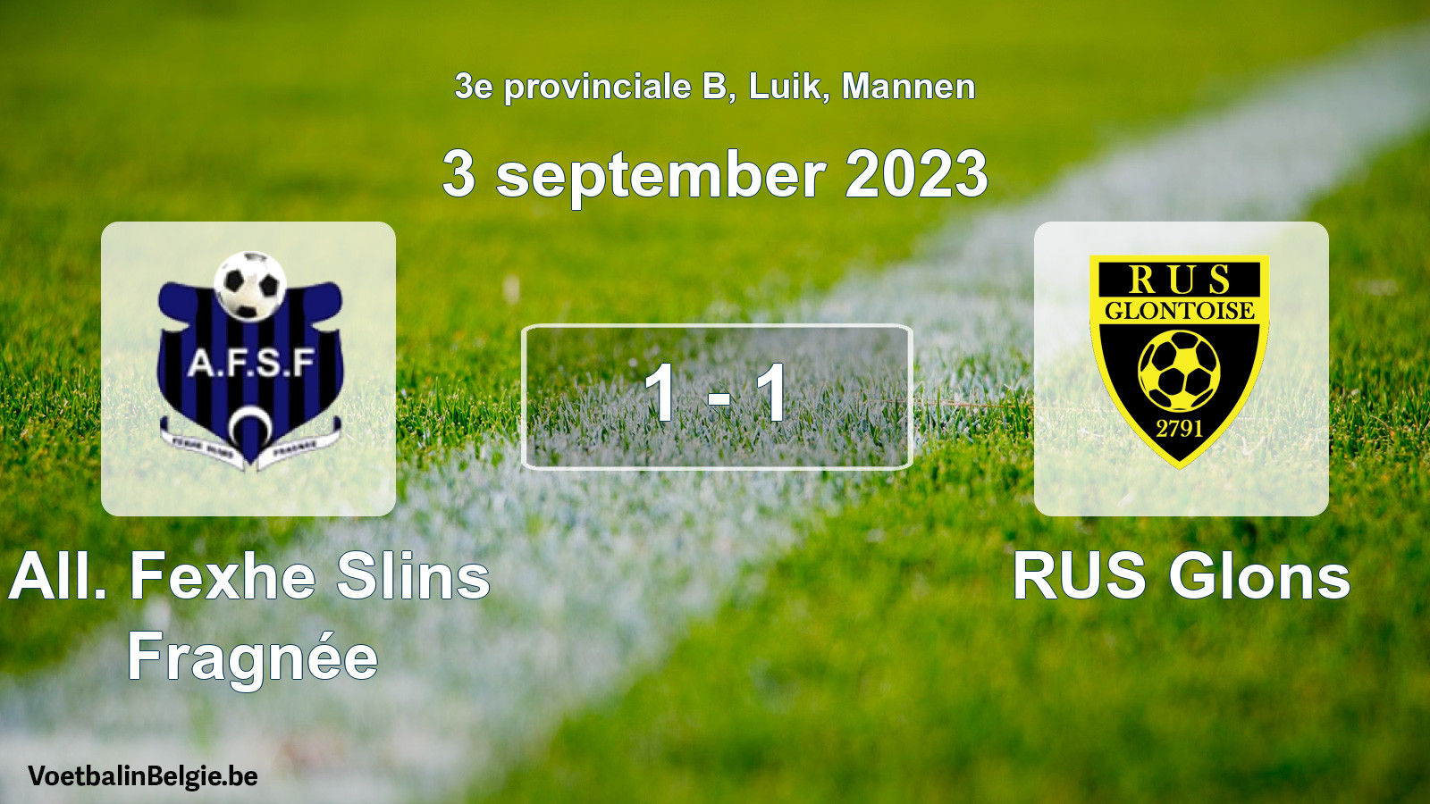Gespeelde wedstrijd mannenvoetbal: All. Fexhe Slins Fragnée - RUS Glons 1 - 1 (3 september 2023)