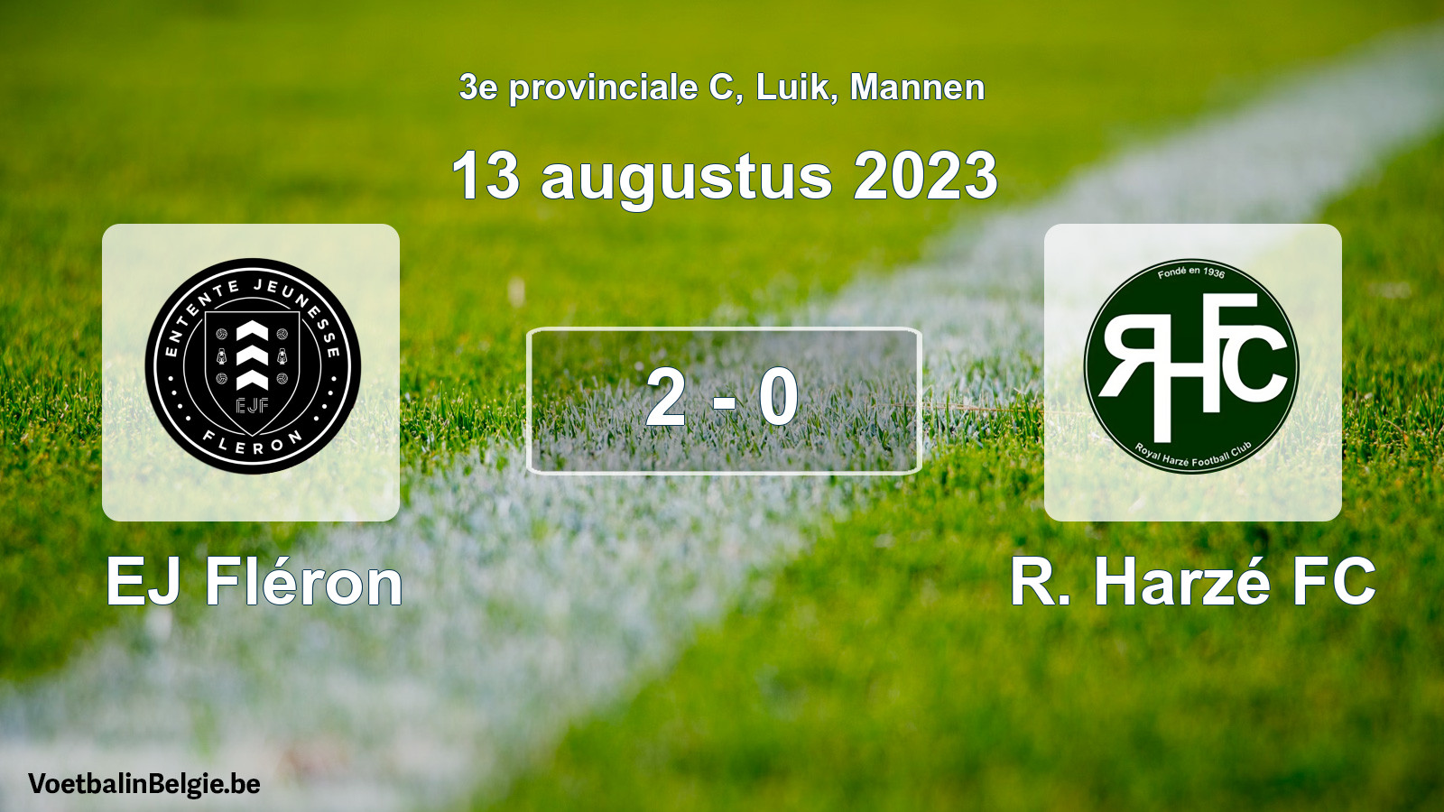 Gespeelde wedstrijd mannenvoetbal: EJ Fléron - R. Harzé FC 2 - 0 (13 augustus 2023)